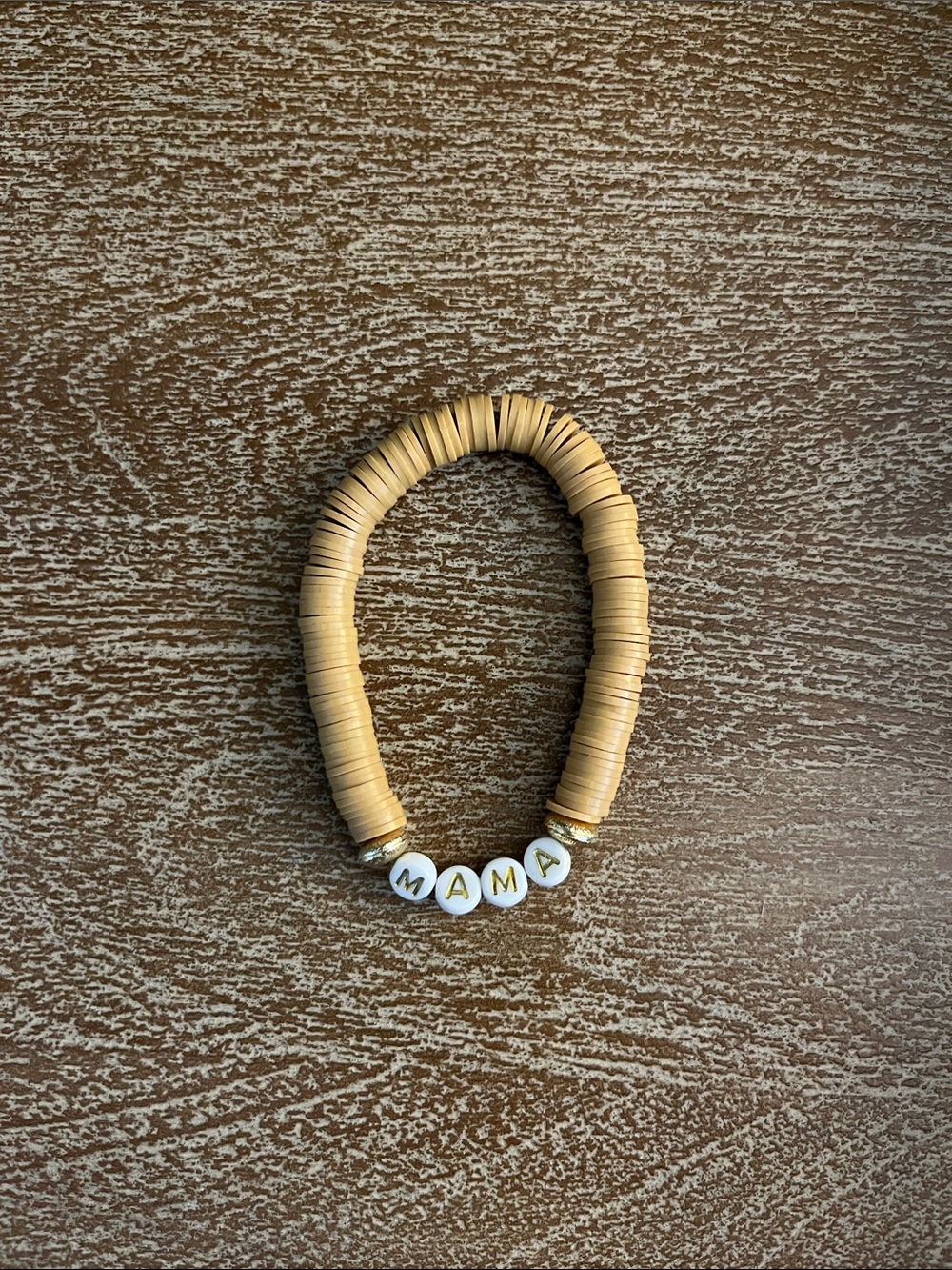 Mama Beaded Stretch Bracelet - Tan